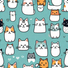 Seamless pattern with cats. Background for fabric, textile, wallpaper, posters, gift wrapping paper, napkins, tablecloths, pajamas. Print for kids, baby, children blue color