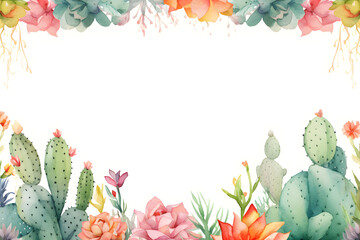 Obraz na płótnie Canvas Abstract floral background with cactus. Tropical flower frame in watercolor style.