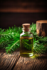 Obraz na płótnie Canvas Spruce essential oil in a bottle. Generative AI,