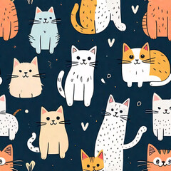 Seamless pattern with cats. Background for fabric, textile, wallpaper, posters, gift wrapping paper, napkins, tablecloths, pajamas. Print for kids, baby, children blue color