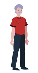 Old casual man on white background. He's confident and relaxed in himself. Flat graphic animation, vector illustration isolated on white background.  daily life concept.
