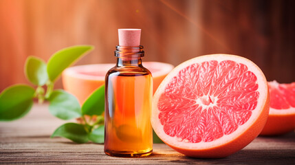 grapefruit essential oil in a bottle. Generative AI,