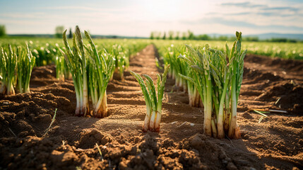 Asparagus growing in the field. Generative AI,