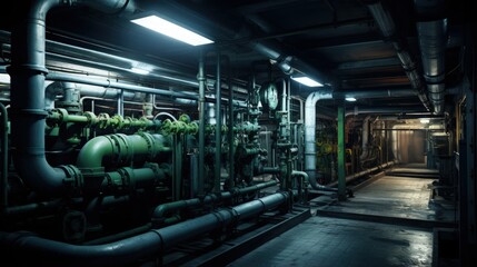 Obraz premium Equipment, cables and piping as found inside of industrial power plant