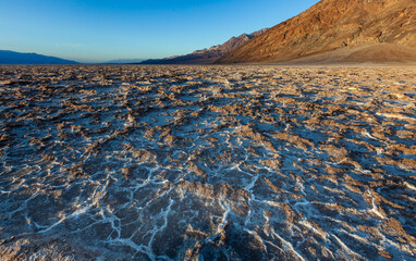 Cracked crystalline salt, Dry cracked earth in Salt Flats, Death Valley
