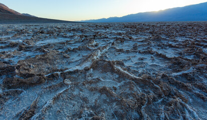 Cracked crystalline salt, Dry cracked earth in Salt Flats, Death Valley