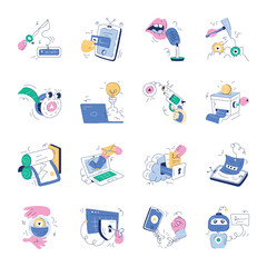 Media and Business Activities Hand Drawn Illustrations 

