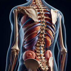 A detailed anatomy of the human back - obrazy, fototapety, plakaty