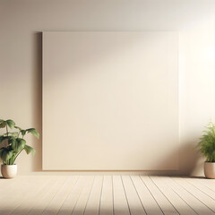 Fototapeta na wymiar Interior of a modern beige bright room with mockup poster frame, minimalist, 3D rendering, generative ai
