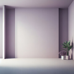 Fototapeta na wymiar Minimalistic interior with empty walls and plants, lilac background mockup, 3D Rendering, generative ai
