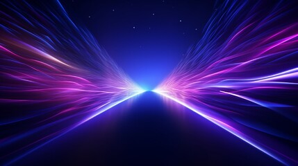 Fototapeta na wymiar Vector glitter light fire flare trace. Abstract image of speed motion on the road. Dark blue abstract background with ultraviolet neon glow, blurry light lines, waves