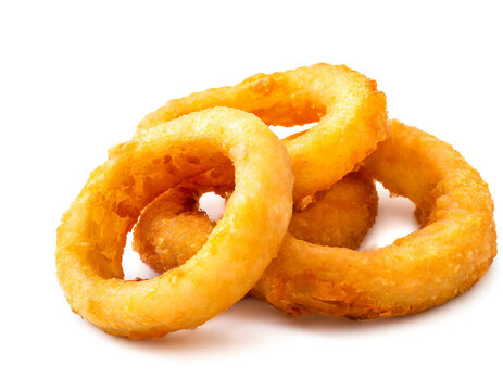 Fried Onion Rings Isolated On White Background, Cut Out