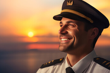 Happy Pilot in Uniform Watching Beyond