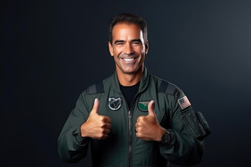 Obraz premium Happy Young Man in Aviation Uniform Smiles