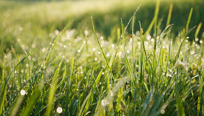 Obraz premium Early Morning Dew on the Grass
