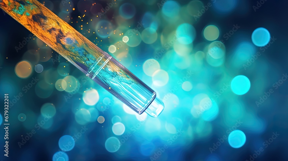 Poster a pipette dropping sample into a test tube,abstract science background