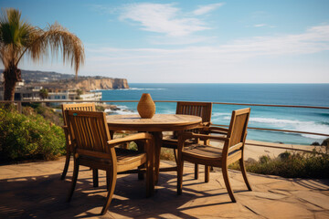 Fototapeta na wymiar Rooftop Relaxation: Coastal Dining Experience