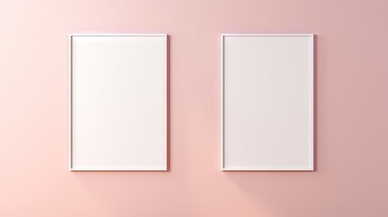 Two blank picture frame mockups on a wall. Vertical orientation. Artwork templates in interior design