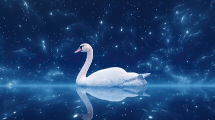 A white swan floating on top of a body of water.