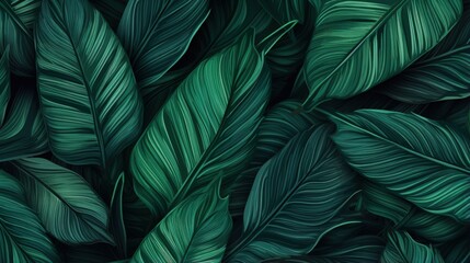 Seamless leaves background . Tropical leaf with line arts, jungle plants, Exotic pattern with palm leaves.