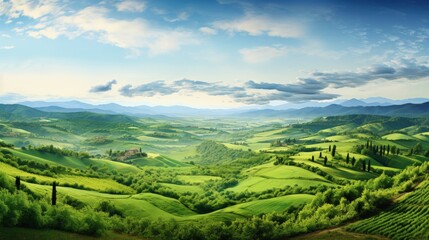 Obraz premium Beautiful and miraculous colors of green spring panorama landscape of Tuscany, Italy.
