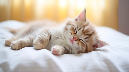 The kitten is sleeping in bed. Generative AI,
