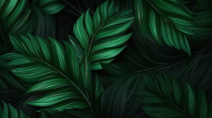 Seamless leaves background . Tropical leaf with line arts, jungle plants, Exotic pattern with palm leaves.