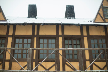 Old style architecture. Historical imitation into architecture.