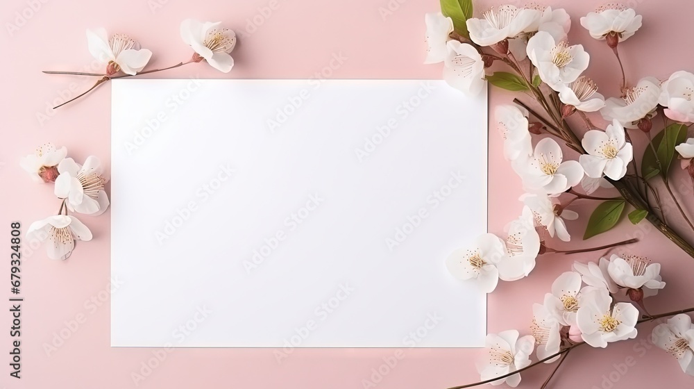 Poster vintage blank paper card mockup, greeting card design for wedding or birthday. top view with copy sp