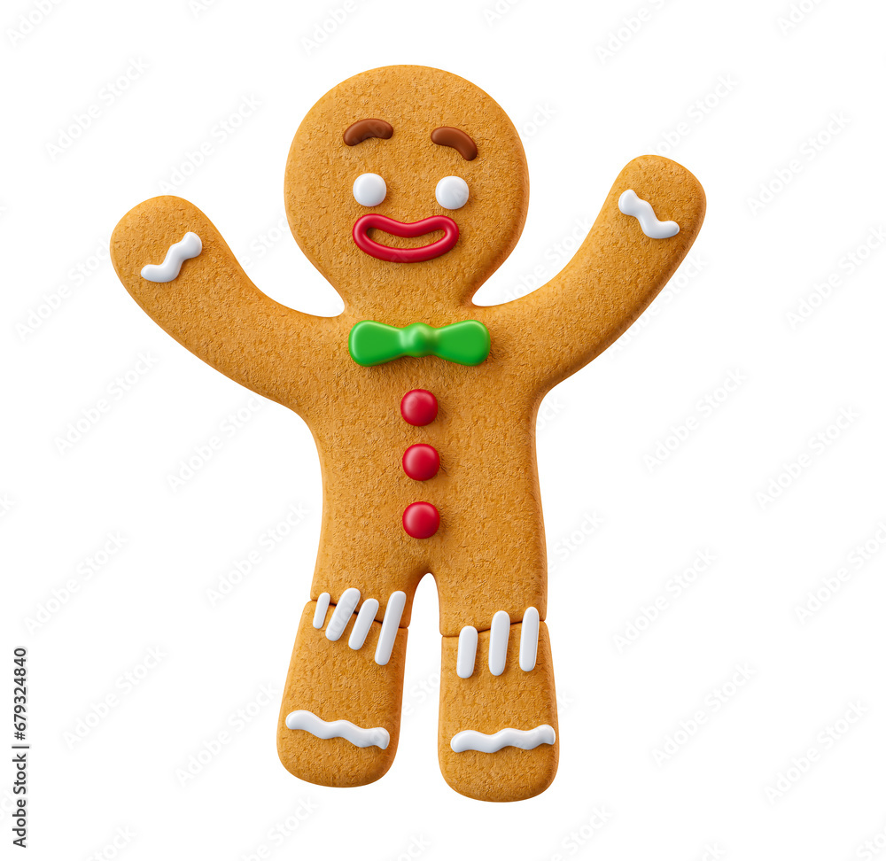 Wall mural gingerbread cookie for christmas in 3d render illustration