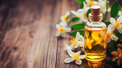 Neroli essential oil in a bottle. Generative AI,