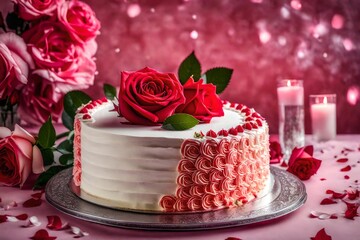 Obraz na płótnie Canvas cake with rose petals