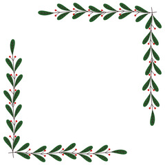 Fototapeta na wymiar Merry Christmas frame. Elegant Merry Christmas and New Year 2024 Cards with Pine Wreath, Mistletoe, Winter plants design illustration for greetings card.