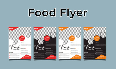 Fast food restaurant business marketing social media post or web banner template design with abstract background, logo and icon. Fresh pizza, burger and pasta online sale promotion flyer or poster.