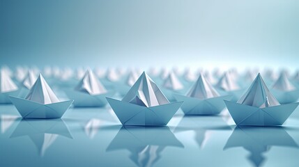 Business concept as a group of paper ship in one direction and with one individual pointing in the different way as a business icon for innovative solution,minimal