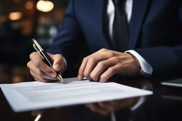 Businessman signing a contract. Close-up of businessman signing a contract.