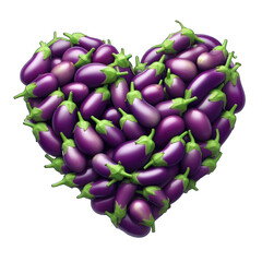 Eggplant Elegance: Heart-Shaped Pile on Transparent Background, GENERATIVE AI