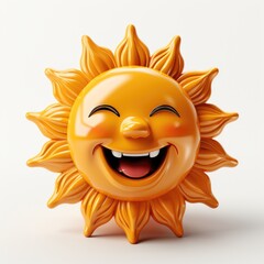 A yellow sun with a big smile on it"s face. Realistic clipart on white background