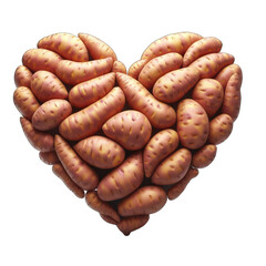 Root Romance: Sweet Potatoes in Love's Shape on PNG Canvas, GENERATIVE AI