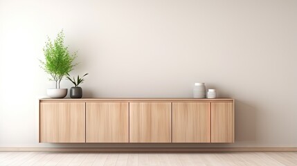Cabinet wooden design on white room interior modern style.3D rendering - obrazy, fototapety, plakaty