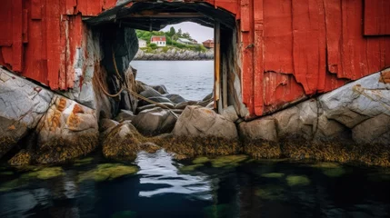 Deurstickers Old window in pirate town in amusement park in Kristiansand, Norway. Vertical color photo. © HN Works
