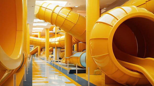 Yellow slide in an indoor playground