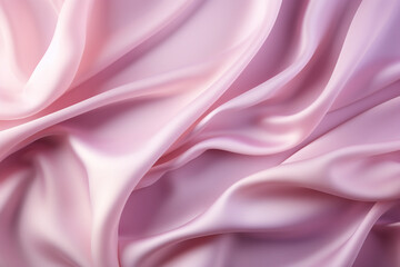 Closeup of rippled pink satin fabric cloth texture background