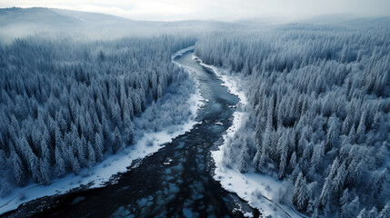 Snowy Forest Aerial Majesty

