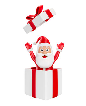 Santa Claus coming gift box in 3d render illustration