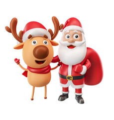 Santa Claus with reindeer in 3d render illustration