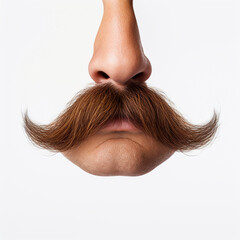 Brown male retro mustache isolated on white background. AI Generation