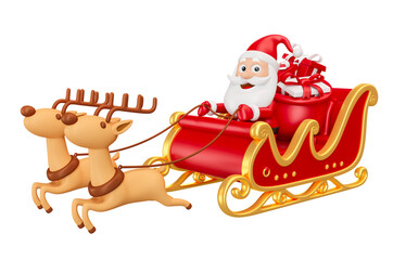 Santa Claus with sleigh and reindeer 3d render illustration 