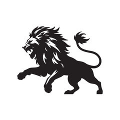 Lion's Predatory Stance - Silhouette of an Attack Capturing the Bold and Fearless Nature of the King of Beasts