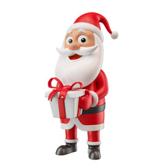 Santa Claus holding gift in 3d render illustration 